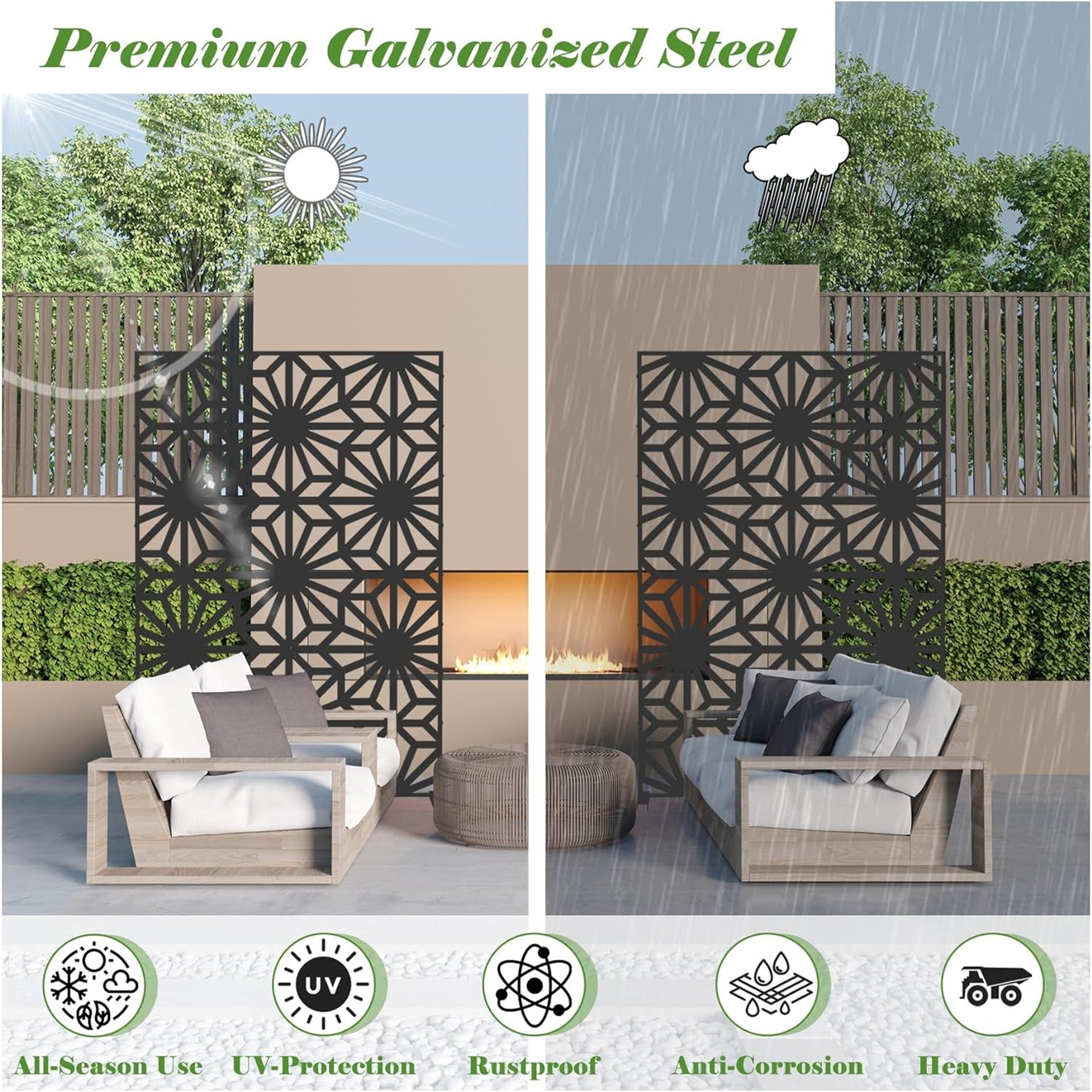 Metal Privacy Screens and Panels with Free Standing, Freestanding Outdoor Indoor Privacy Screen, Decorative Privacy Screen for Balcony Patio Garden, Sun Flower Shape