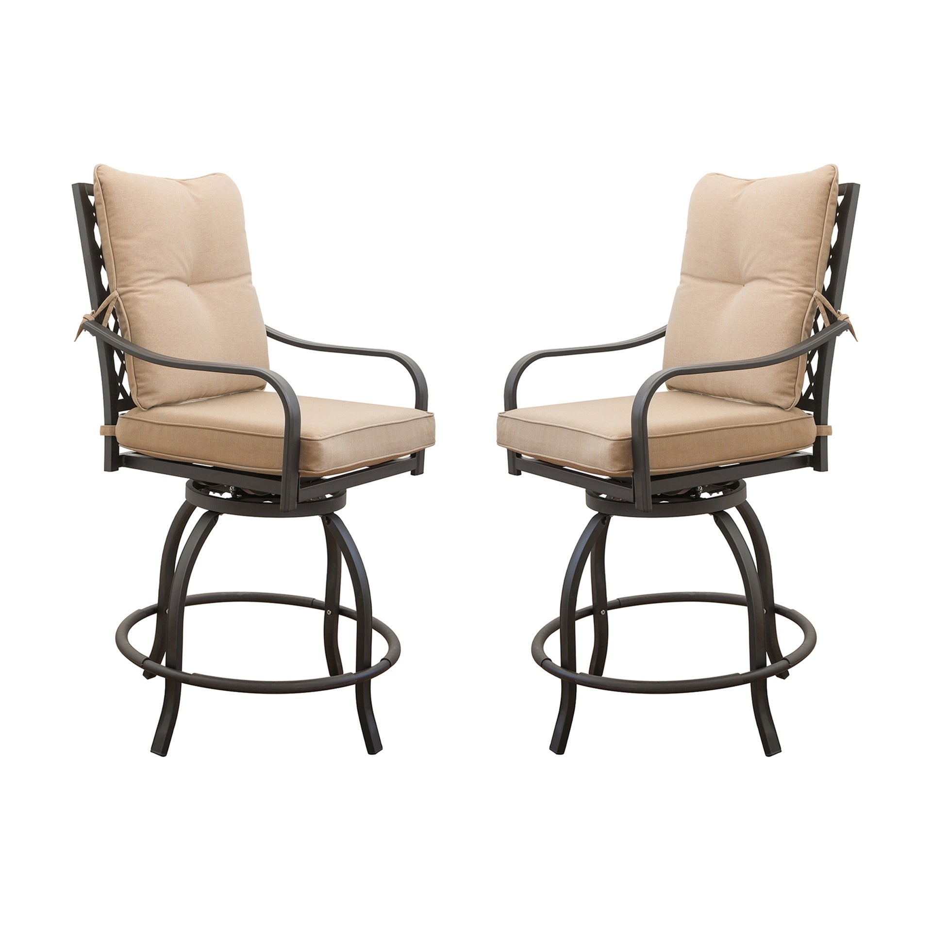 Outdoor Living Swivels Bar Stools, Outdoor Bistro Set for Garden Balcony Backyard Deck, High Bar Chairs with Seat & Back Cushion,Khaki(2 Chairs)