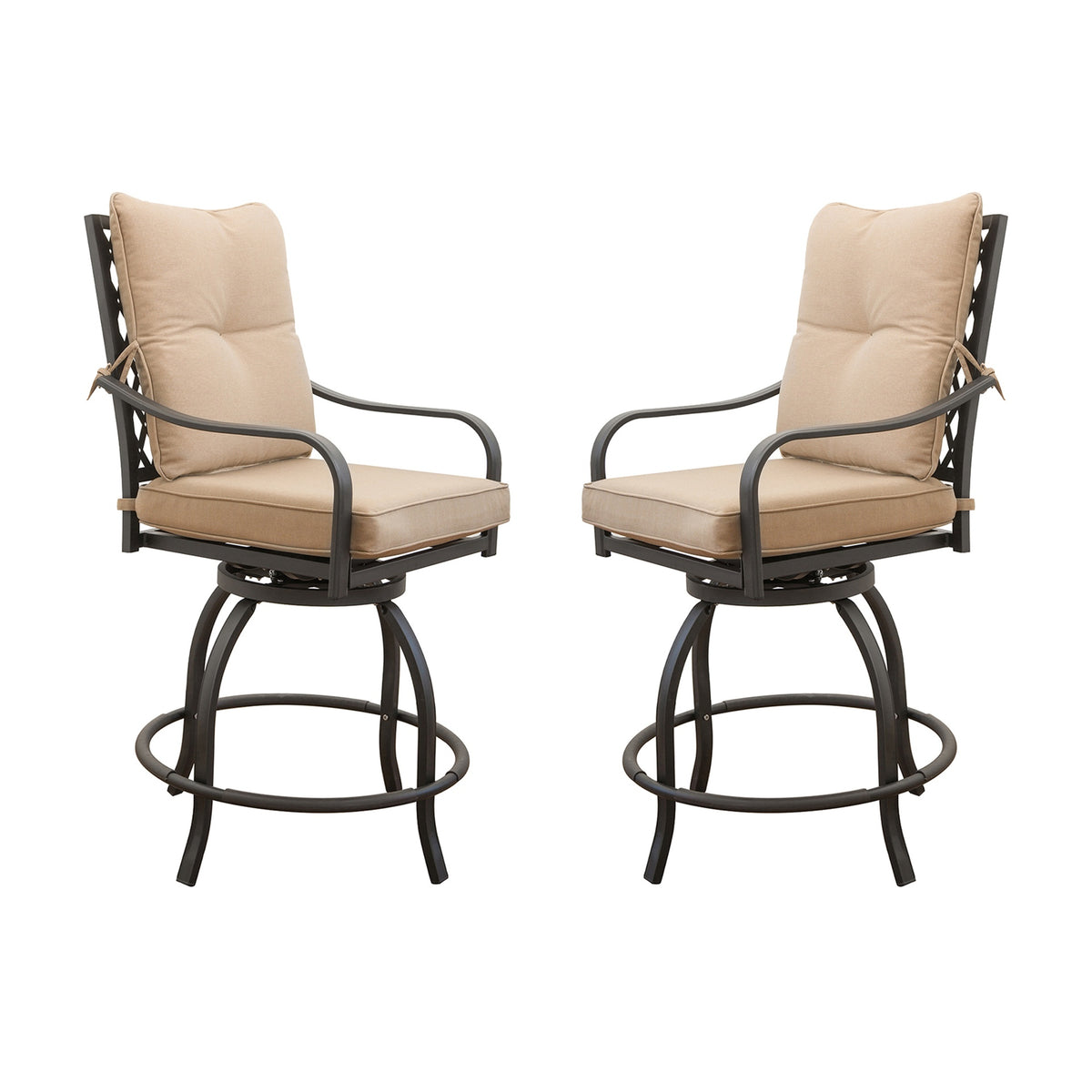 Outdoor Living Swivels Bar Stools, Outdoor Bistro Set for Garden Balcony Backyard Deck, High Bar Chairs with Seat & Back Cushion,Khaki(2 Chairs)