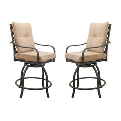 Outdoor Living Swivels Bar Stools, Outdoor Bistro Set for Garden Balcony Backyard Deck, High Bar Chairs with Seat & Back Cushion,Khaki(2 Chairs)