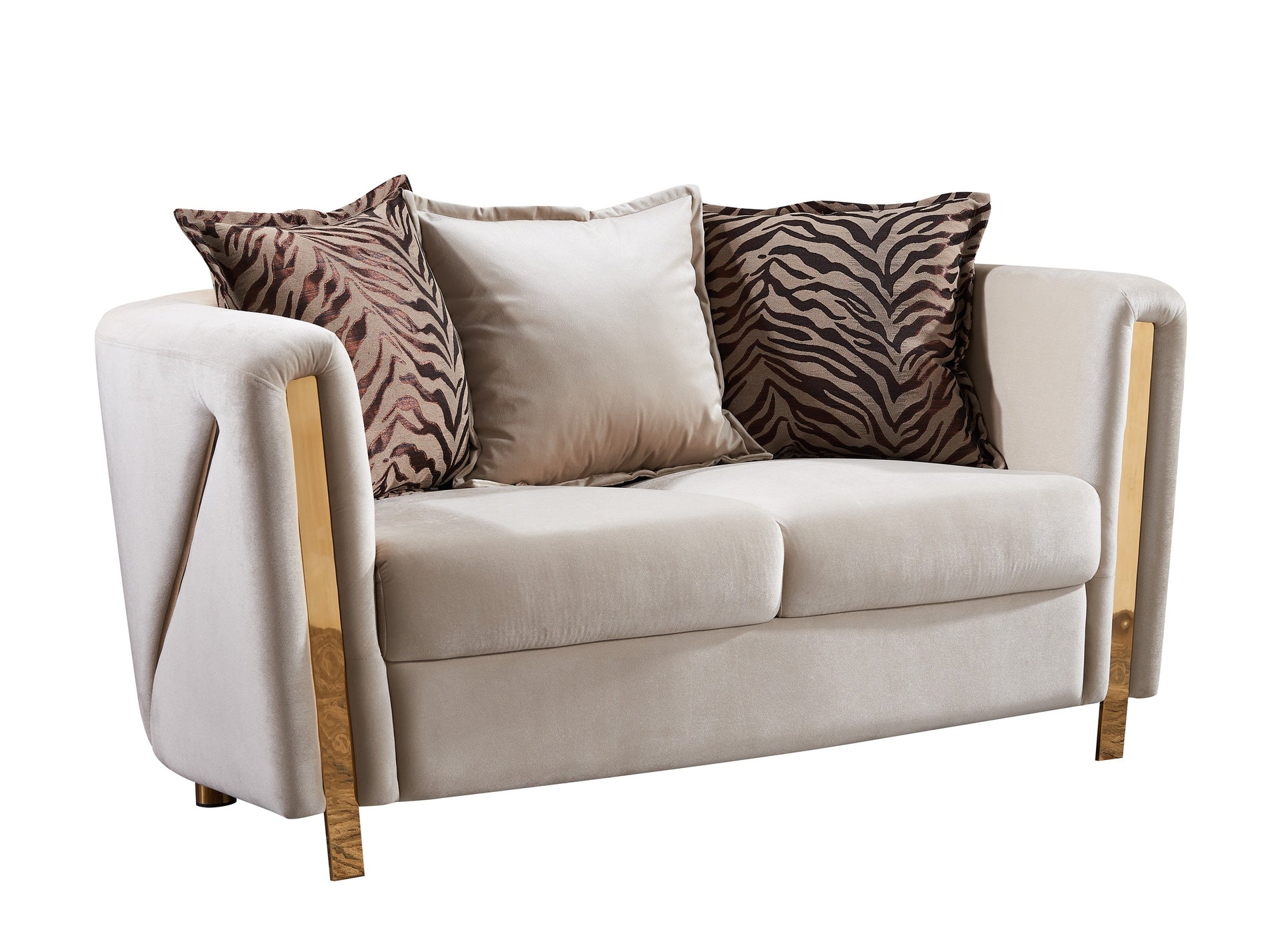 Thick Velvet Fabric Upholstered Loveseat Made With Wood in Beige