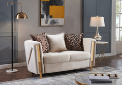 Thick Velvet Fabric Upholstered Loveseat Made With Wood in Beige