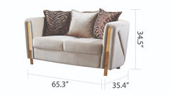 Thick Velvet Fabric Upholstered Loveseat Made With Wood in Beige