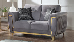 Leena Contemporary Style Upholstery Loveseat Made with Wood in Gold accent & Gray
