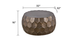 Modern Contemporary Round Aluminum material 32" Coffee Table and 21"Height End Table Set 2PC Tables with Glossy Diamond-Patterned Base Gold
