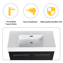 36 Inch Freestanding Bathroom Vanity with Resin Sink, With Soft Closing Door, KD-Package