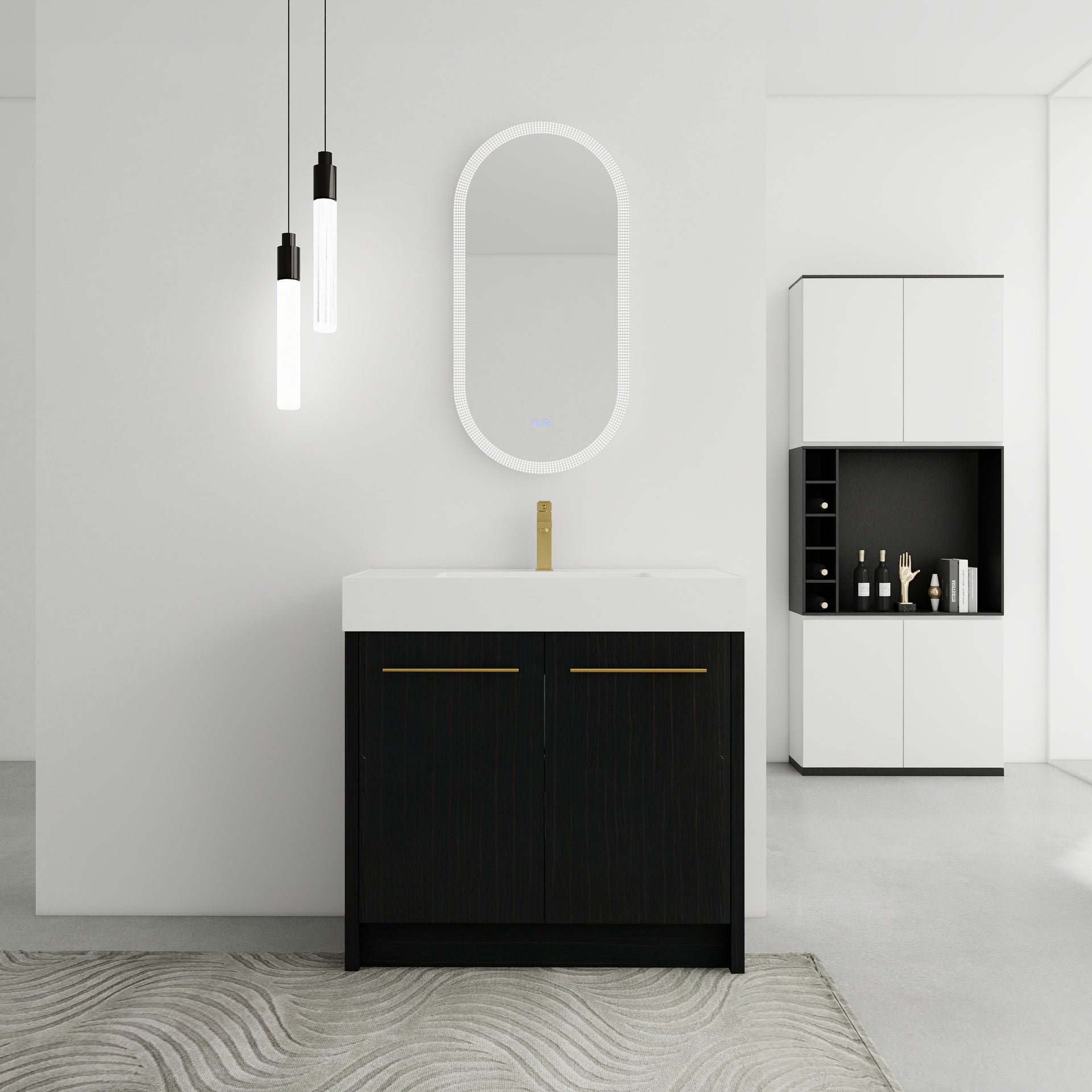 36 Inch Freestanding Bathroom Vanity with Resin Sink, With Soft Closing Door, KD-Package