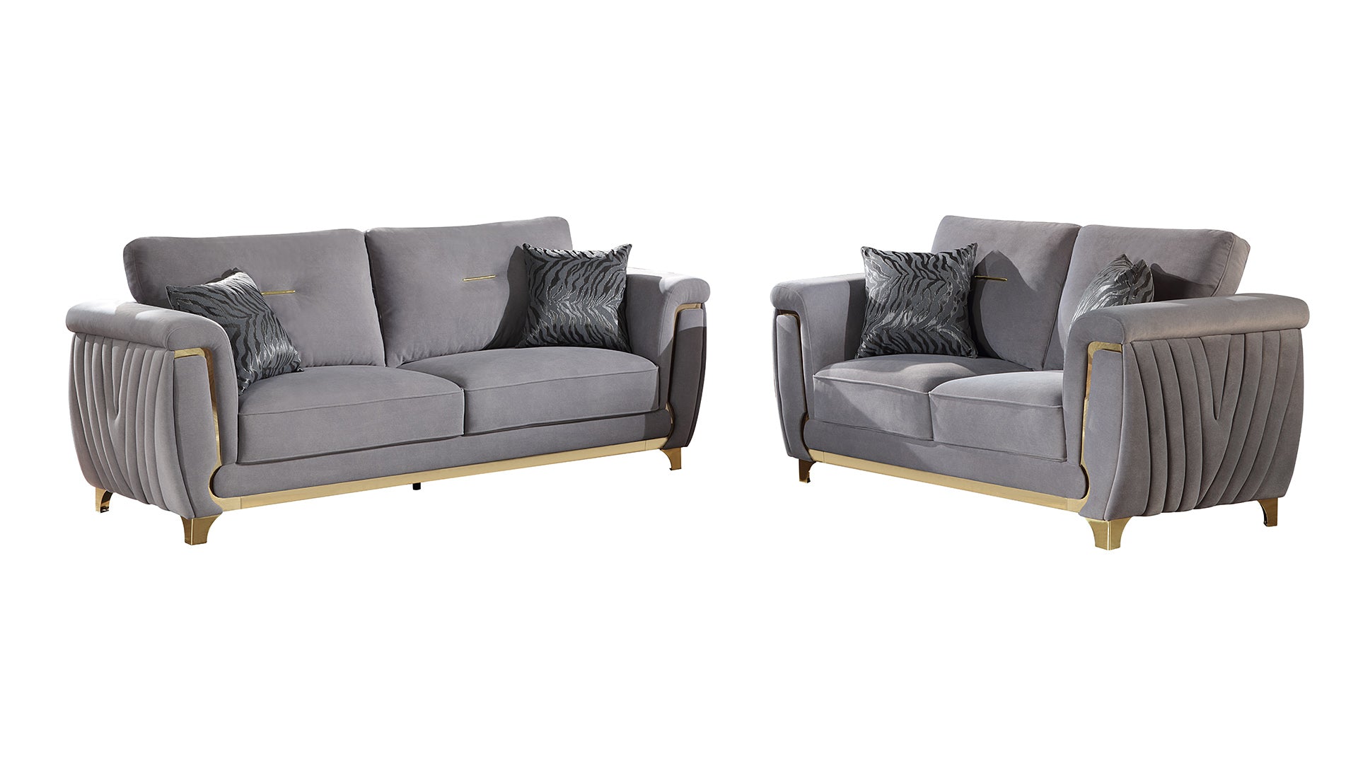 Leena Contemporary Style Upholstery 2PC Livingroom Set Made with Wood in Gold accent & Gray