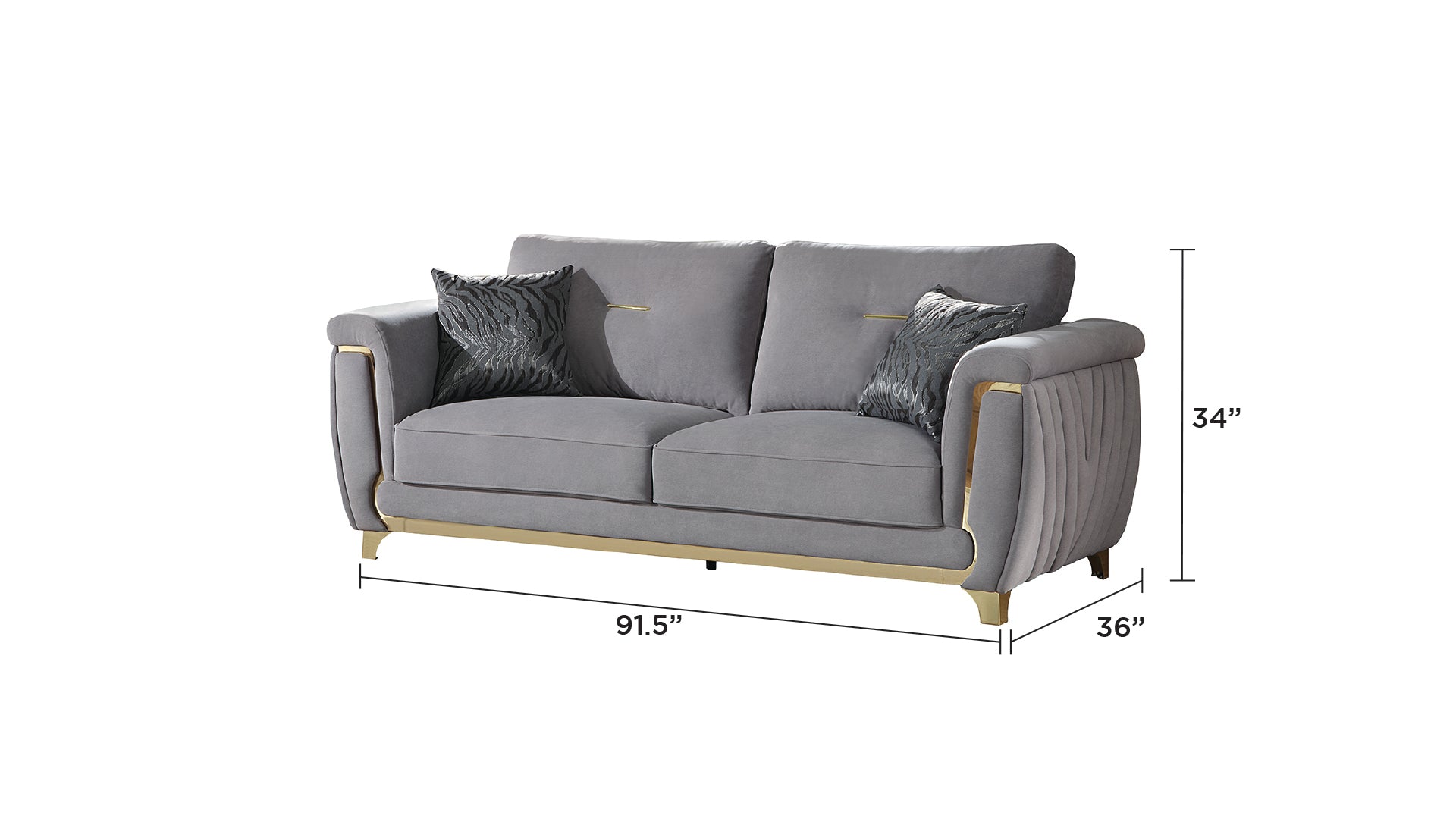 Leena Contemporary Style Upholstery 2PC Livingroom Set Made with Wood in Gold accent & Gray