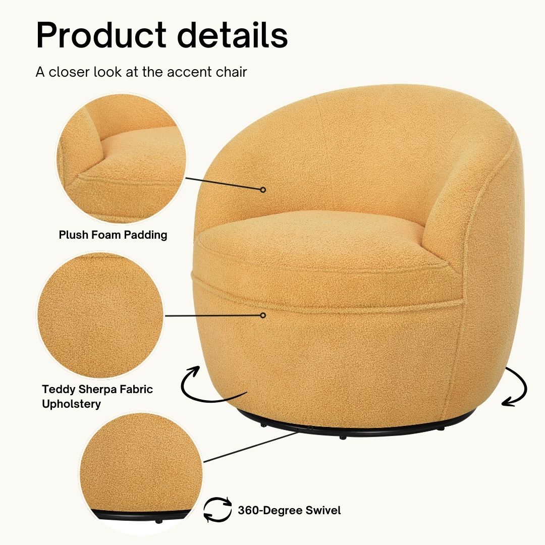 Galleria 360 Swivel Teddy Sherpa Barrel Chair, Yellow