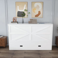 57 inches Murphy bed, with storage drawers and charging cabinet, with foldable panels, with swivel wheels, noise-free, suitable for guest rooms, living rooms and offices,white