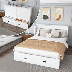 57 inches Murphy bed, with storage drawers and charging cabinet, with foldable panels, with swivel wheels, noise-free, suitable for guest rooms, living rooms and offices,white