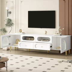 VIBE HAUS 78.8'' Retro TV Stand, Entertainment Center Media Console Cabinet with Six Metal Legs, 2 Cabinets, 4 Drawers and Anti-tip Device For Living room, Up to 85''
