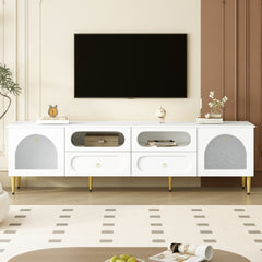 VIBE HAUS 78.8'' Retro TV Stand, Entertainment Center Media Console Cabinet with Six Metal Legs, 2 Cabinets, 4 Drawers and Anti-tip Device For Living room, Up to 85''