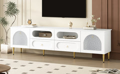 VIBE HAUS 78.8'' Retro TV Stand, Entertainment Center Media Console Cabinet with Six Metal Legs, 2 Cabinets, 4 Drawers and Anti-tip Device For Living room, Up to 85''