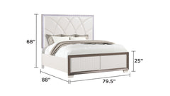 Fabio Contemporary Style King 5PC Bedroom set Made with Diamond-Shaped Side Accents, LED Lighting and Wood in White Finish(NJ INVENTORY)