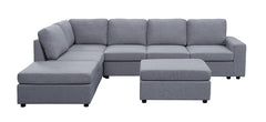 Cassia 120" Light Gray Linen 7 Seat Reversible Modular Sectional Sofa with Ottoman