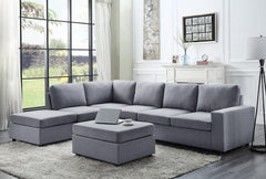 Cassia 120" Light Gray Linen 7 Seat Reversible Modular Sectional Sofa with Ottoman