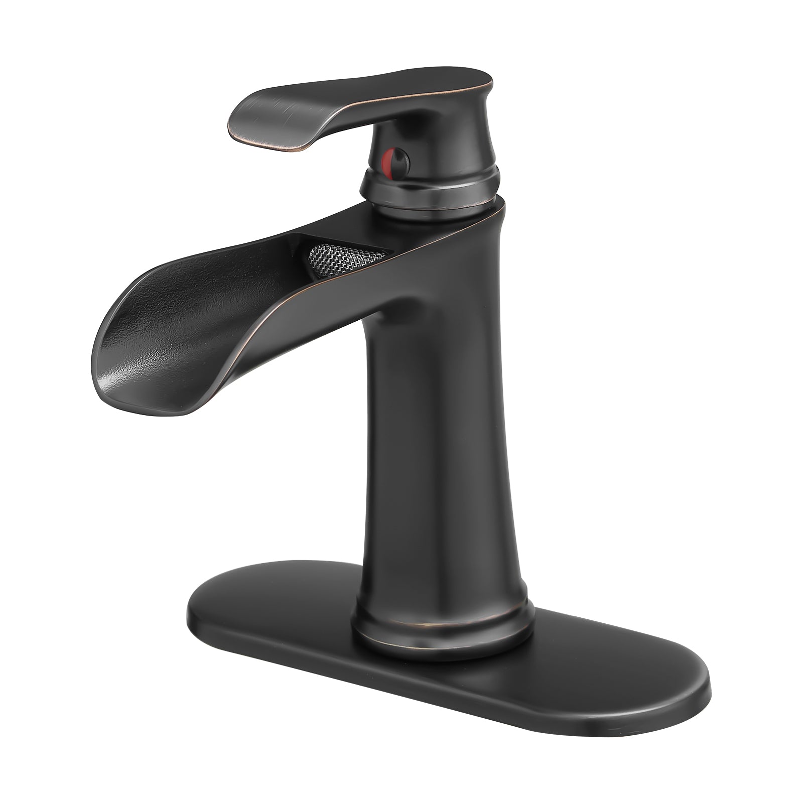 Sink Faucet With Deck Plate Waterfall ORB with Pop Up Drain and Supply Lines Bathroom faucets for Sink 1 Hole One Handle Faucets Vanity Bath Mixer Tap
