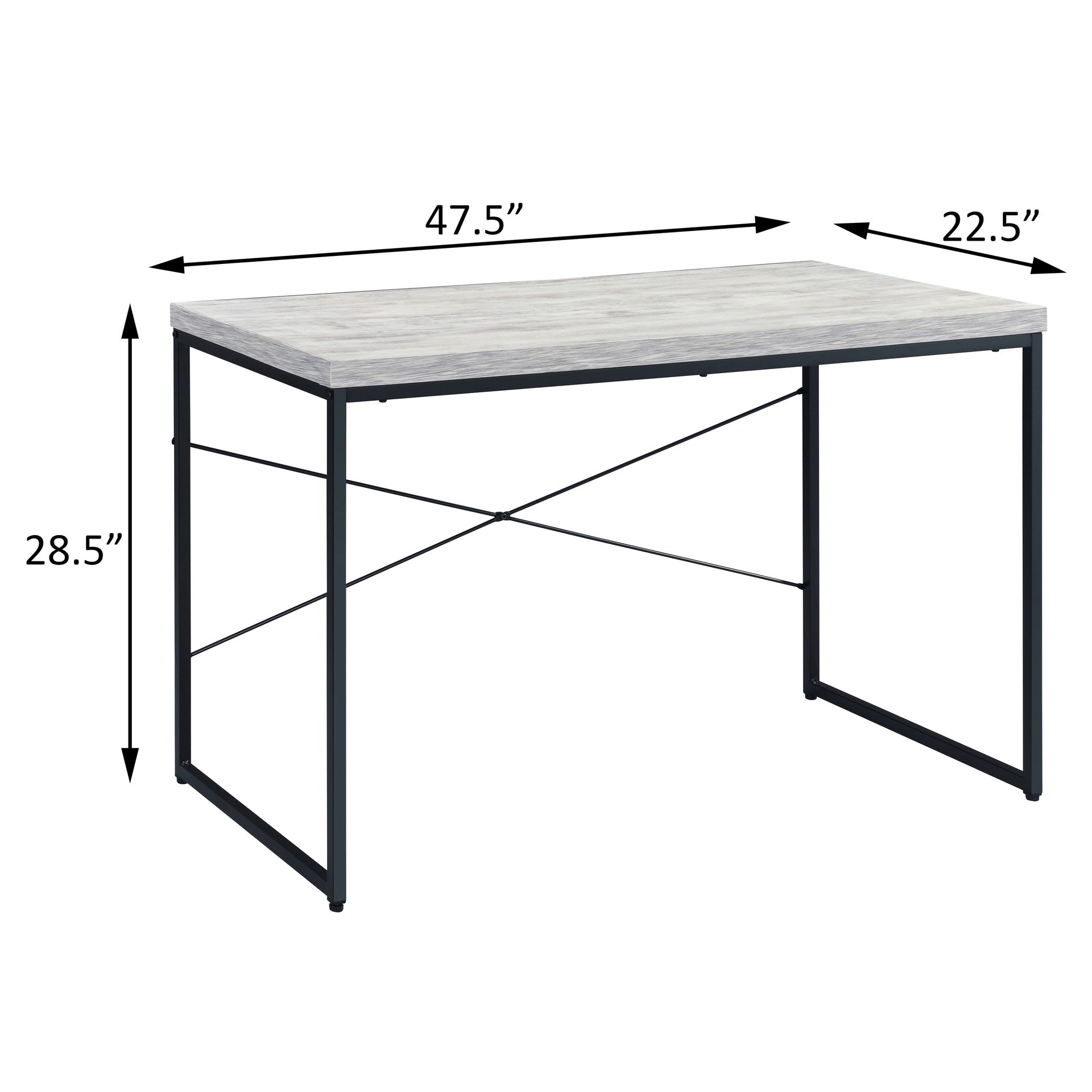 Antique White and Black Writing Desk with Metal Sled Base