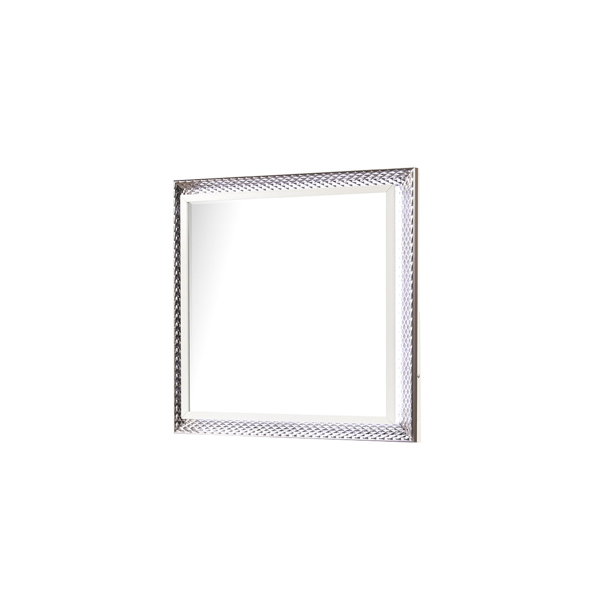 Fabio Contemporary Style Mirror Made with Diamond-Patterned Side Accents with LED Lighting and Wood in White Finish(INCLUDES ONLY MIRROR)  same as B009P309319 (CA inventory)