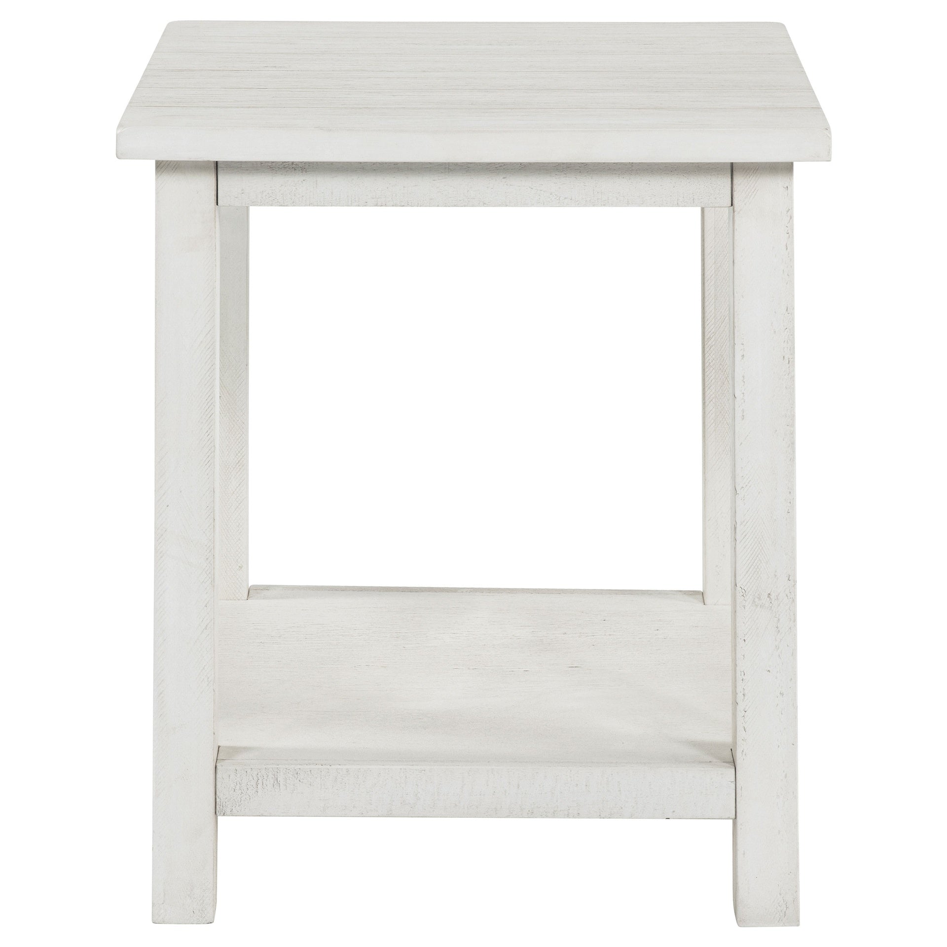 Castleton Distressed White Wood End Table with Shelf