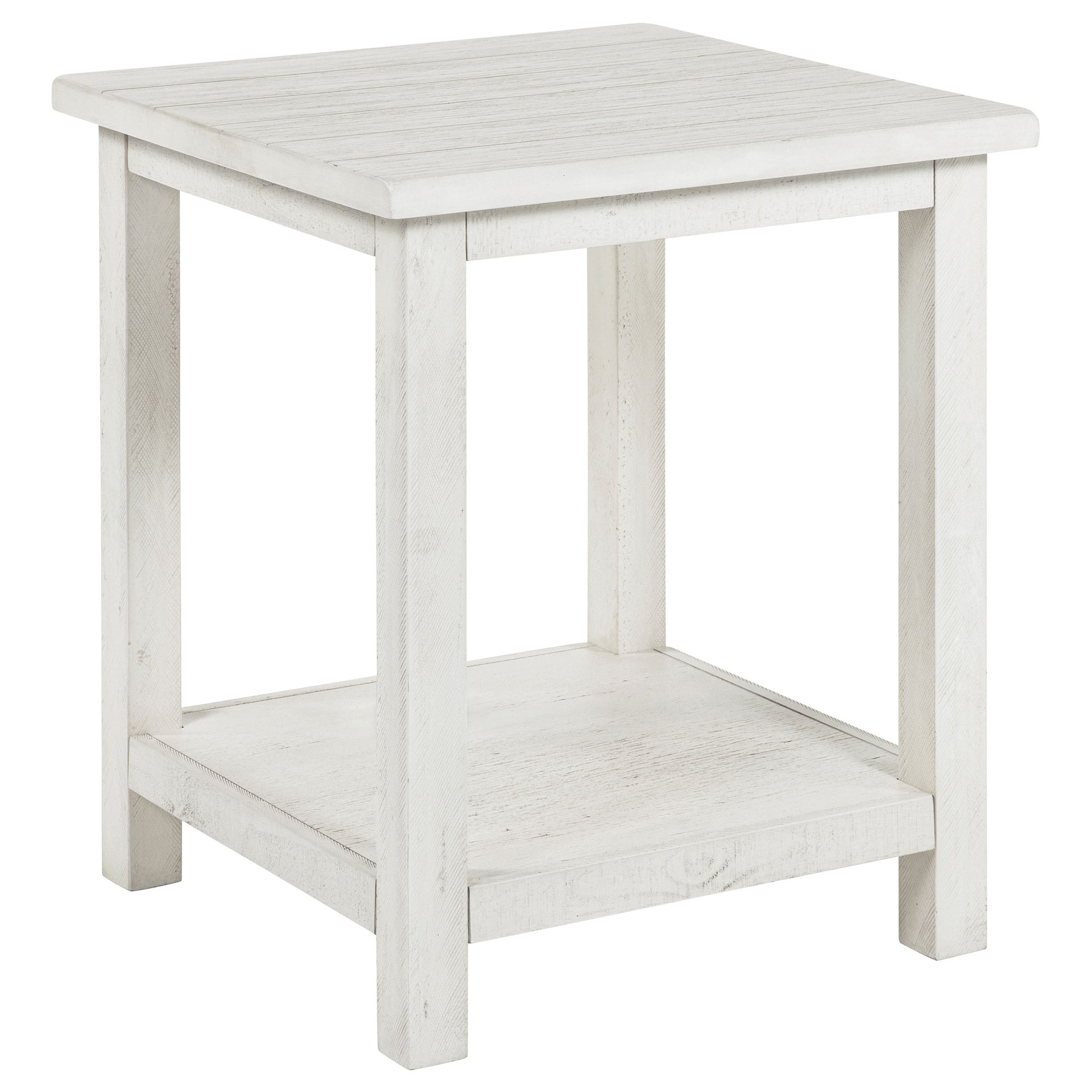 Castleton Distressed White Wood End Table with Shelf