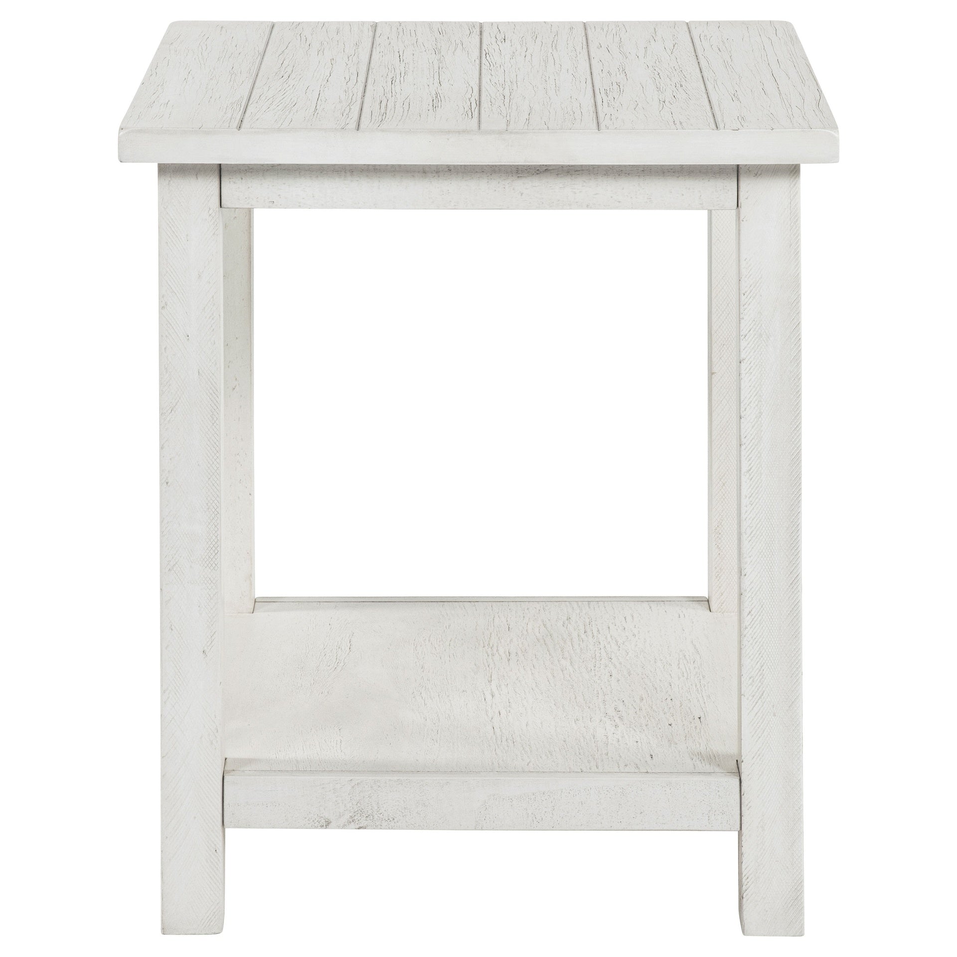 Castleton Distressed White Wood End Table with Shelf