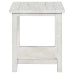 Castleton Distressed White Wood End Table with Shelf