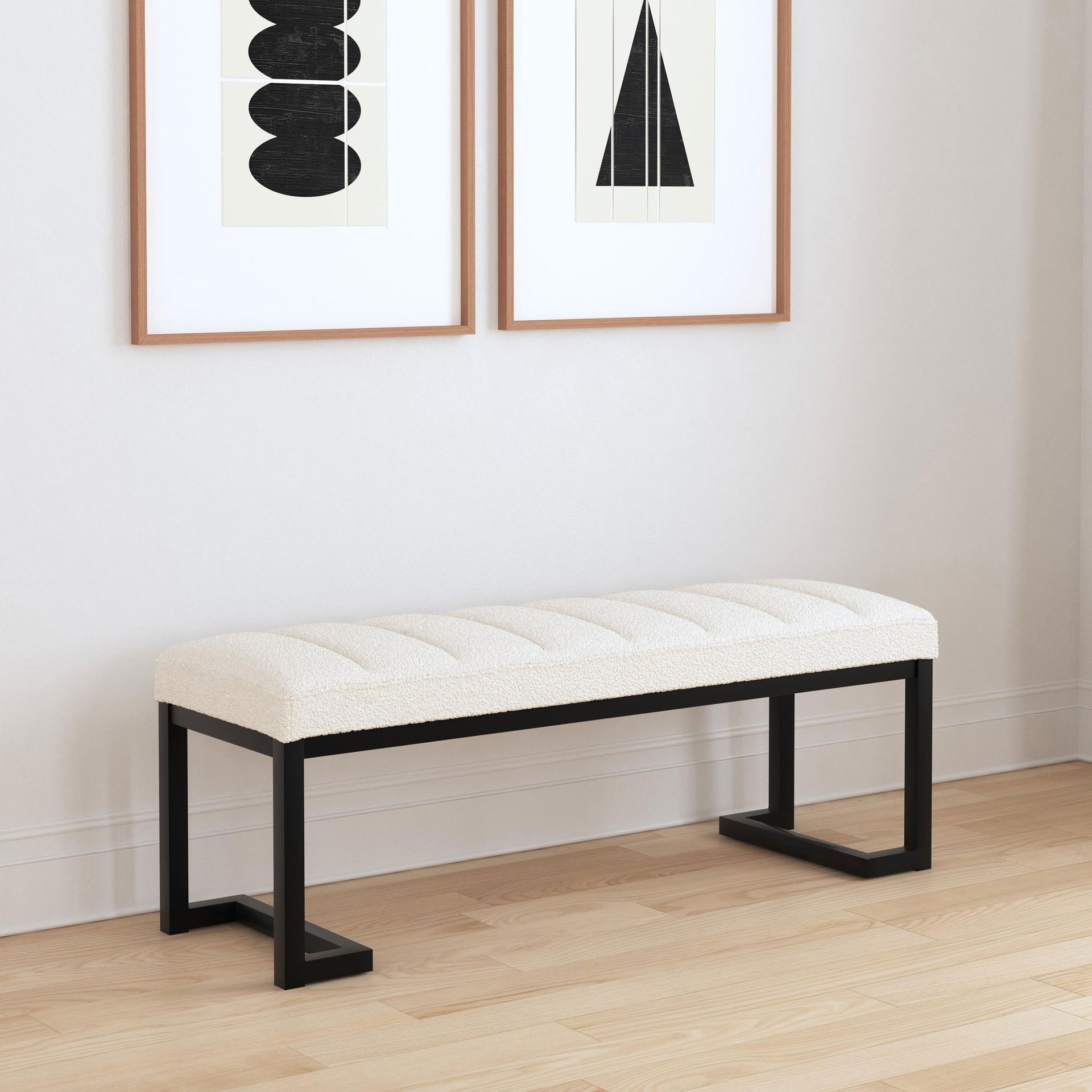 Mira Vanilla Boucle Upholstered Tufted Accent Bench