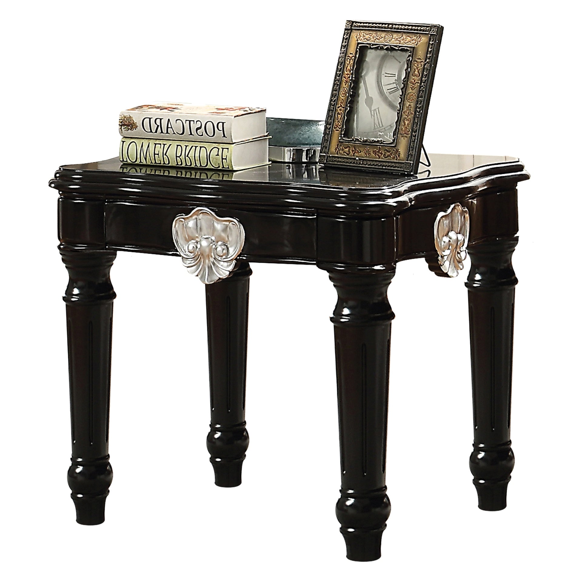 Black End Table with Turned Legs
