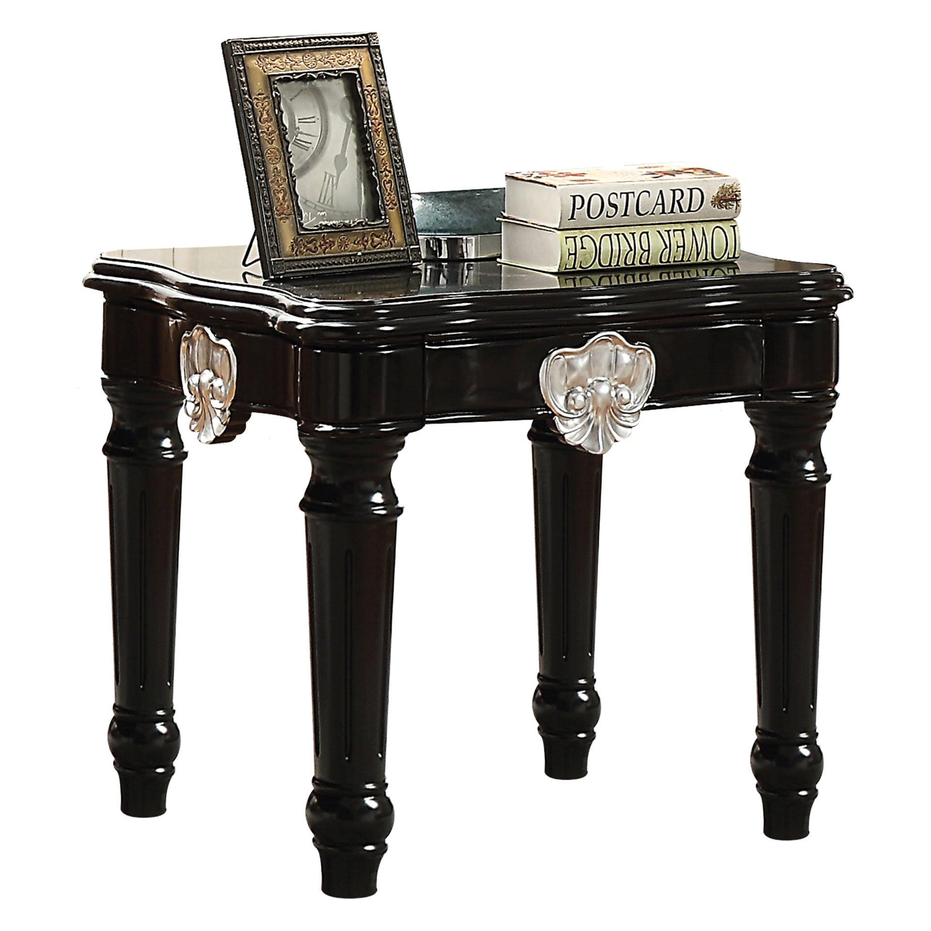 Black End Table with Turned Legs