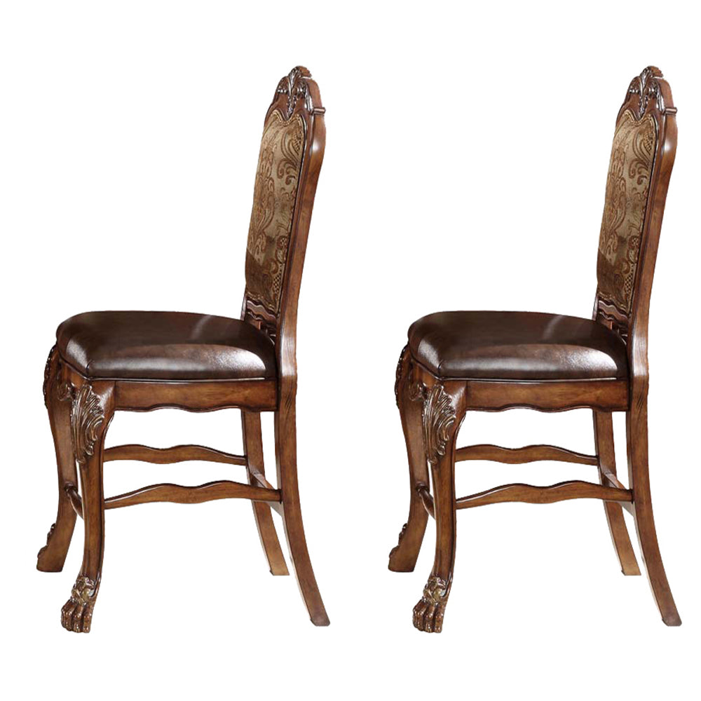 Beige and Cherry Oak Counter Height Chairs (Set of 2)