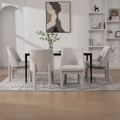 21.46" Wide Modern Minimalist Dining Chair Set Of 4, Chenille Upholstered, Rubberwood Legs, High Curved Backrest, Suitable For Dining Room, Kitchen, Living Room, Bedroom, Apartment,BEIGE