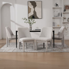 21.46" Wide Modern Minimalist Dining Chair Set Of 4, Chenille Upholstered, Rubberwood Legs, High Curved Backrest, Suitable For Dining Room, Kitchen, Living Room, Bedroom, Apartment,BEIGE