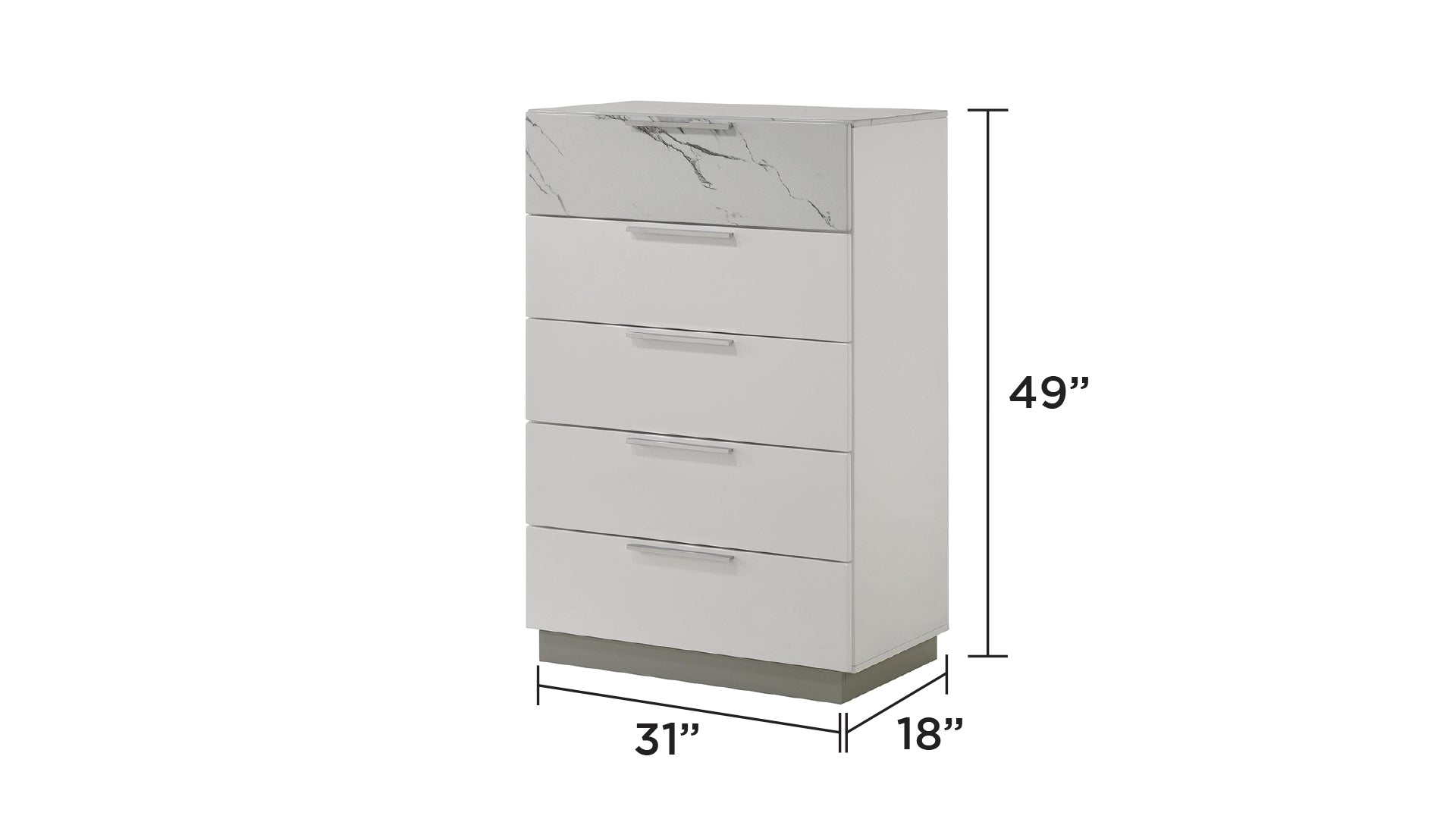 Mist Chest White – Two-Tone High-Gloss Marble & Lacquer Finish with Five Smooth-Glide Drawers, Velvet-Lined Top Drawer  same as B009P309329 (CA inventory)