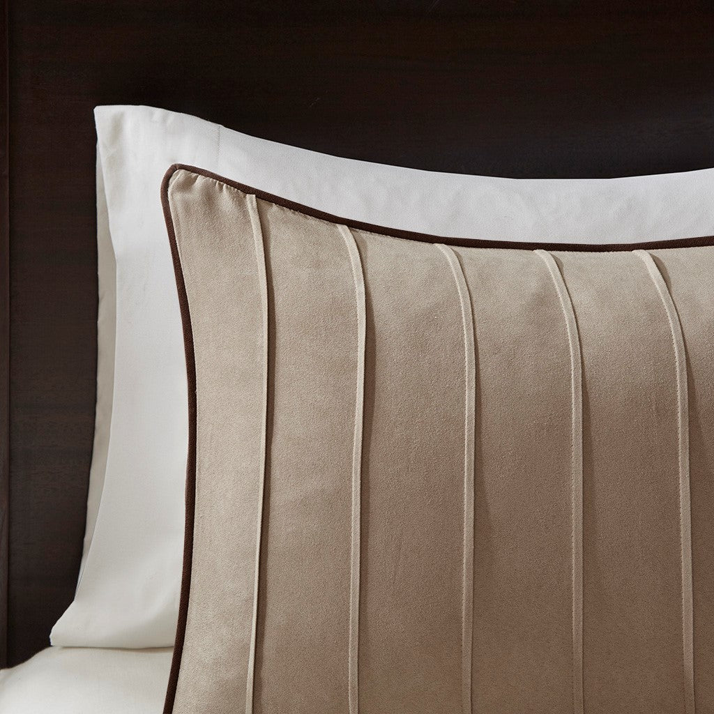 7 Piece Faux Suede Comforter Set Beige Full