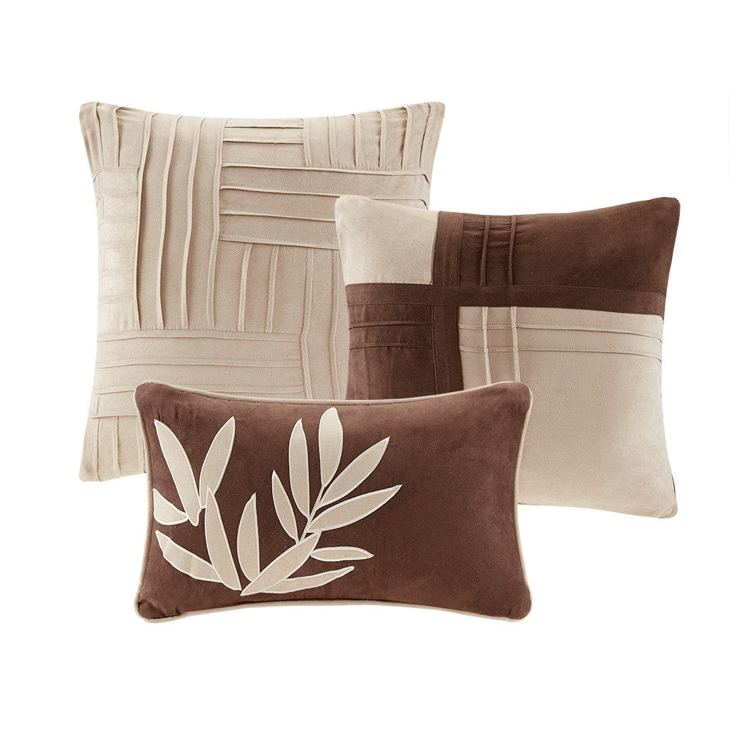 7 Piece Faux Suede Comforter Set Beige Full