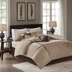7 Piece Faux Suede Comforter Set Beige Full