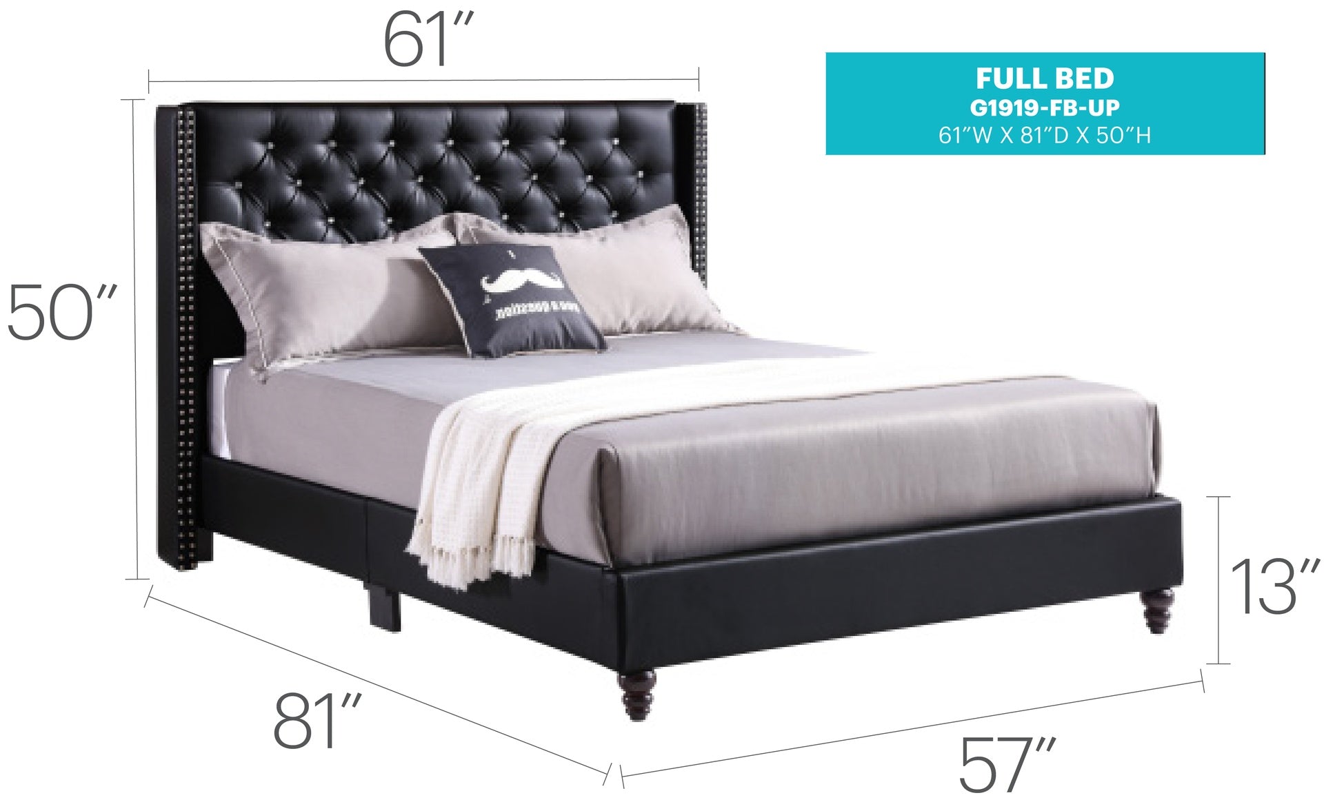 Sleek Transitional Black Upholstered Full Bed