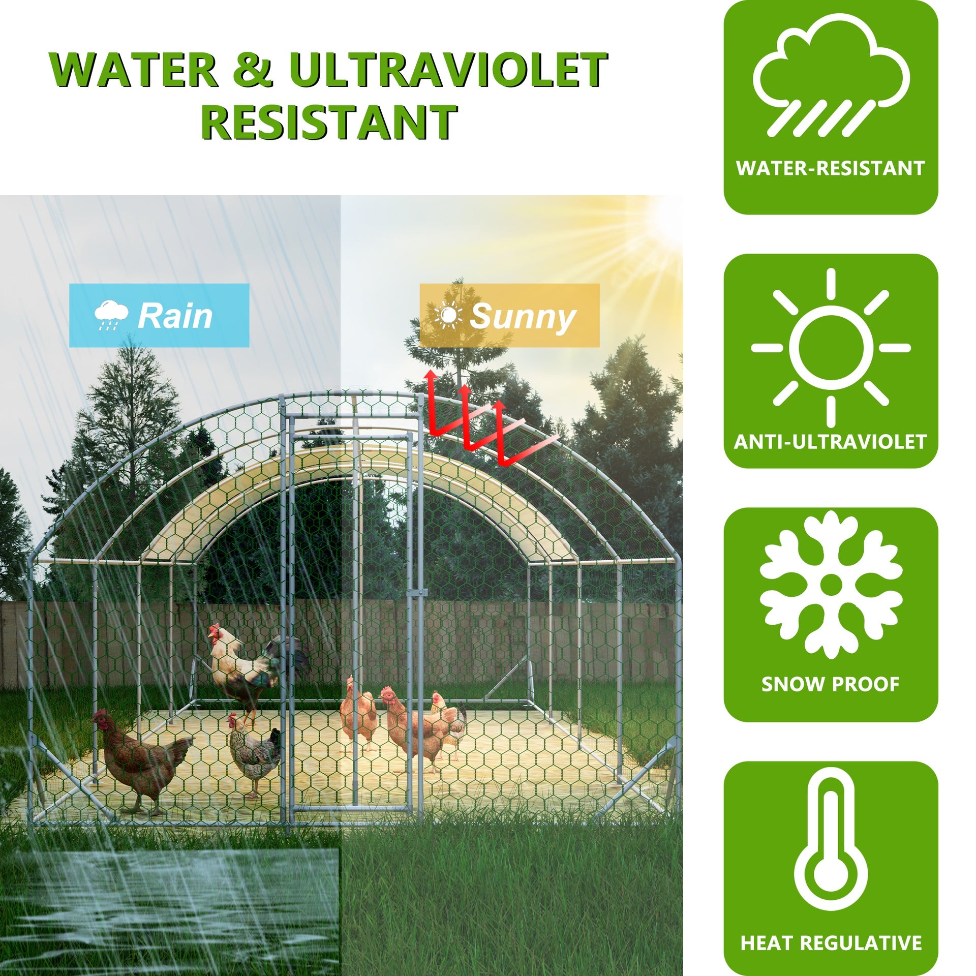 26'x9'x6'Large Metal Chicken Coop,Walk-in Poultry Cage,Chicken Run with Waterproof Cover,Outdoor Backyard Farm,Chicken Rabbits Duck Run Pen,Easy to Assemble And Clean