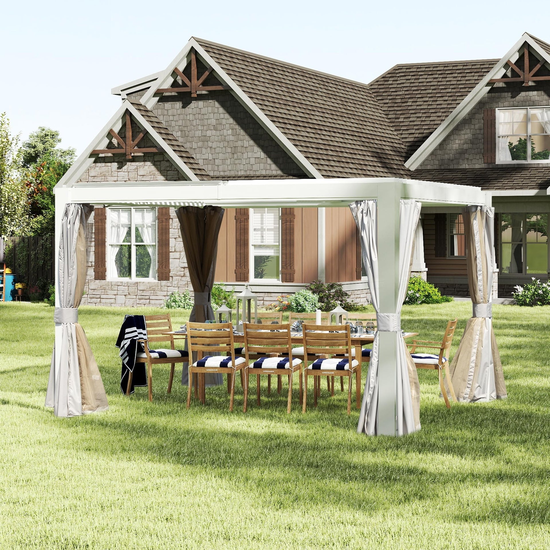 10x12 FT Outdoor Louvered Pergola with Adjustable Louvers-White