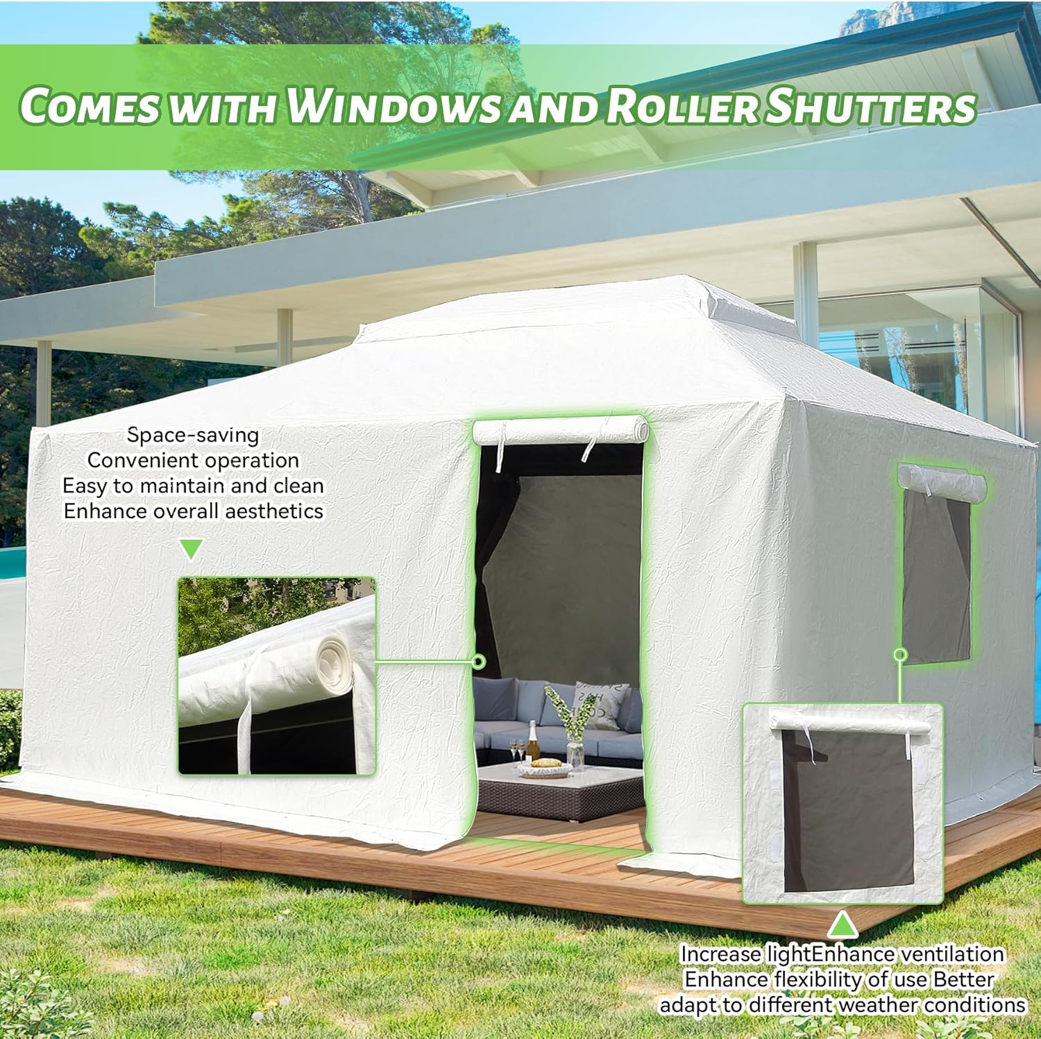 12'x14' Gazebo Cover for Hardtop Gazebos, Outdoor Universal Winter Gazebo Cover with Sidewalls and Mesh Windows, All Season Waterproof Enclosed Gazebo Cover, White