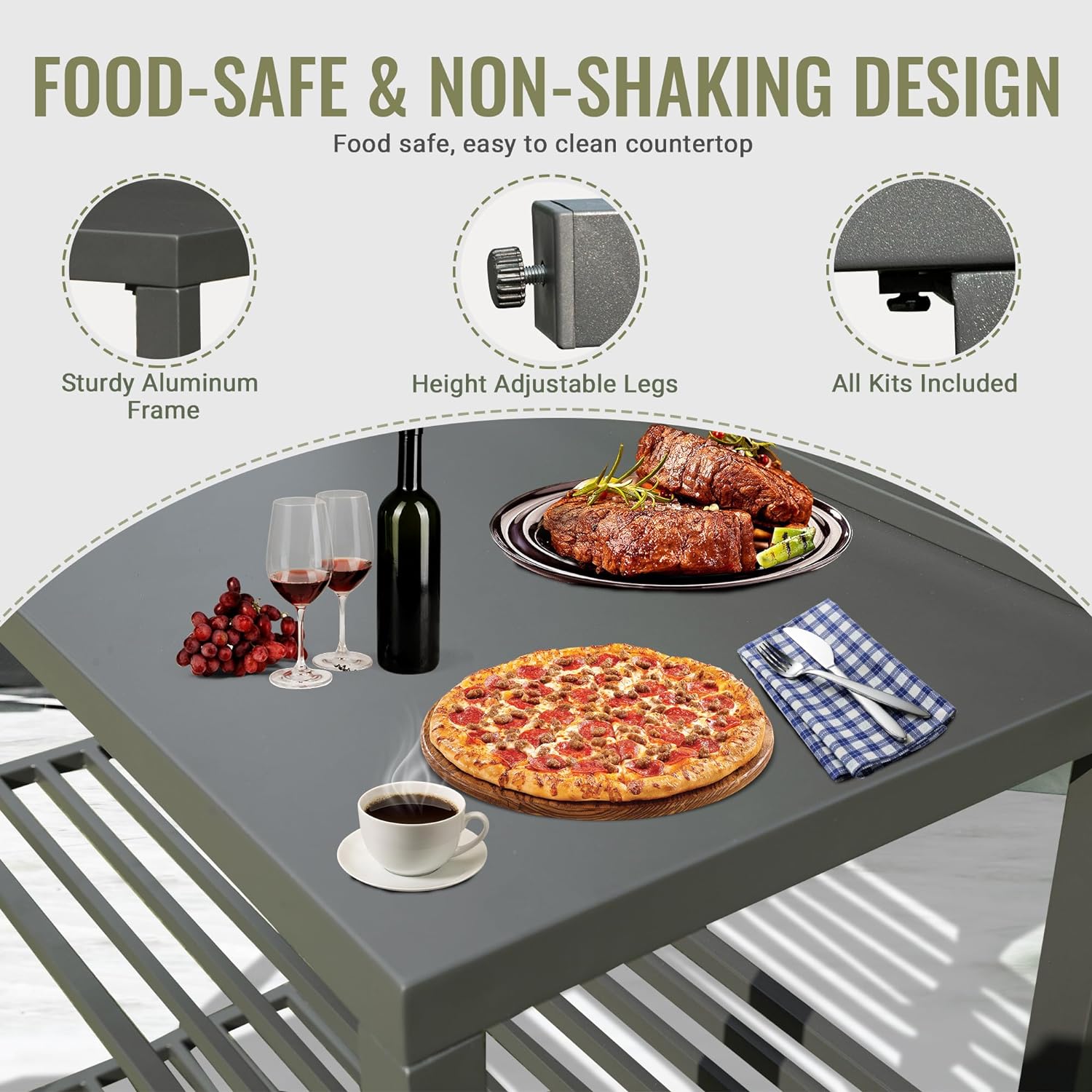 Outdoor Kitchen Island with Storage, Aluminum Kitchen Storage Island Kitchen Food Prep Table with Double Storage Rack, Freestanding Bar Center with Protective Cover Indoor Outdoor