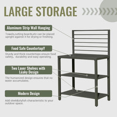 Outdoor Kitchen Island with Storage, Aluminum Kitchen Storage Island Kitchen Food Prep Table with Double Storage Rack, Freestanding Bar Center with Protective Cover Indoor Outdoor