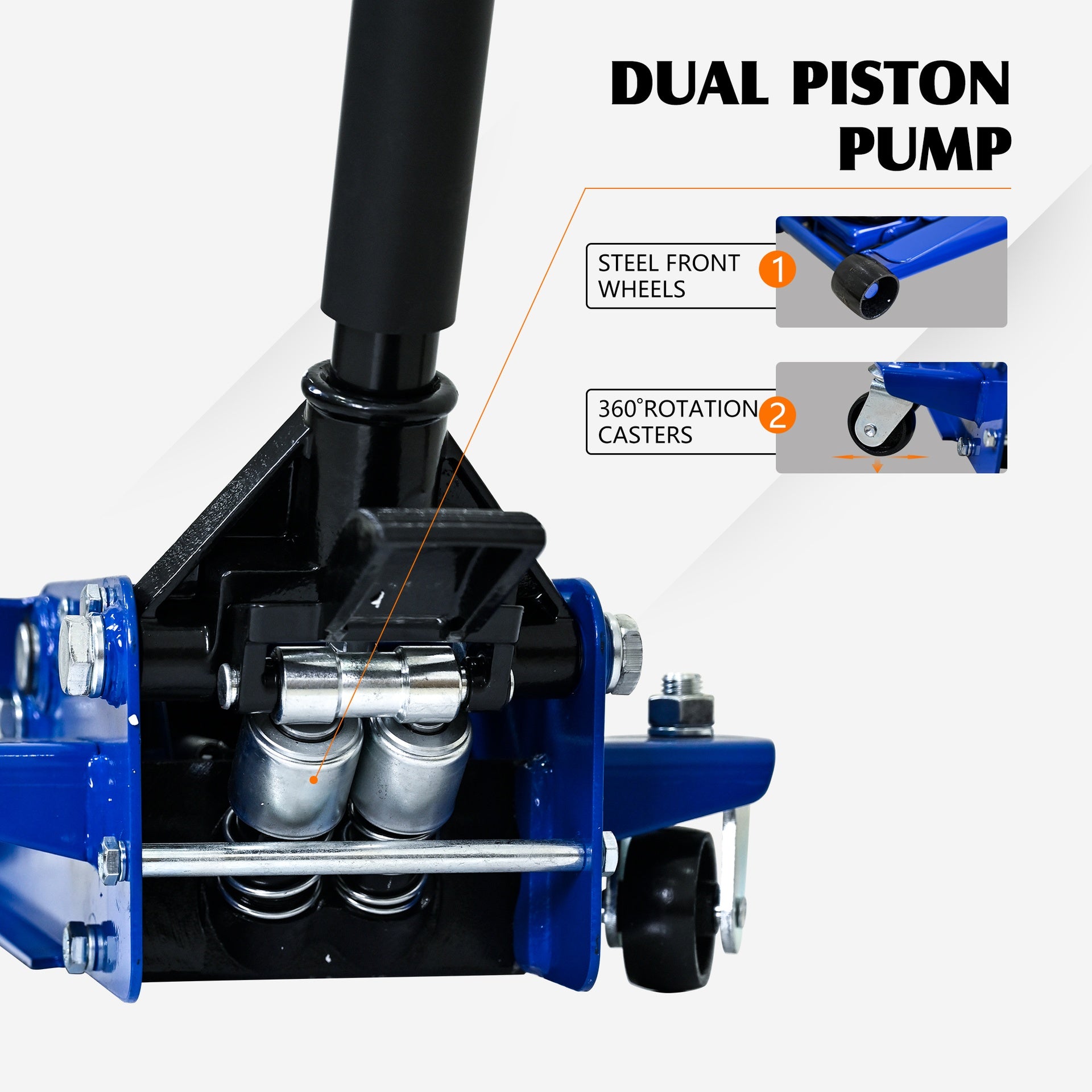 3T Heavy Duty Horizontal Double Pump Floor Jack  (with foot pedal),and Steel Racing Floor Jack with Dual Piston Quick Lift Pump,3 Ton (6,600 lb) Capacity,Blue