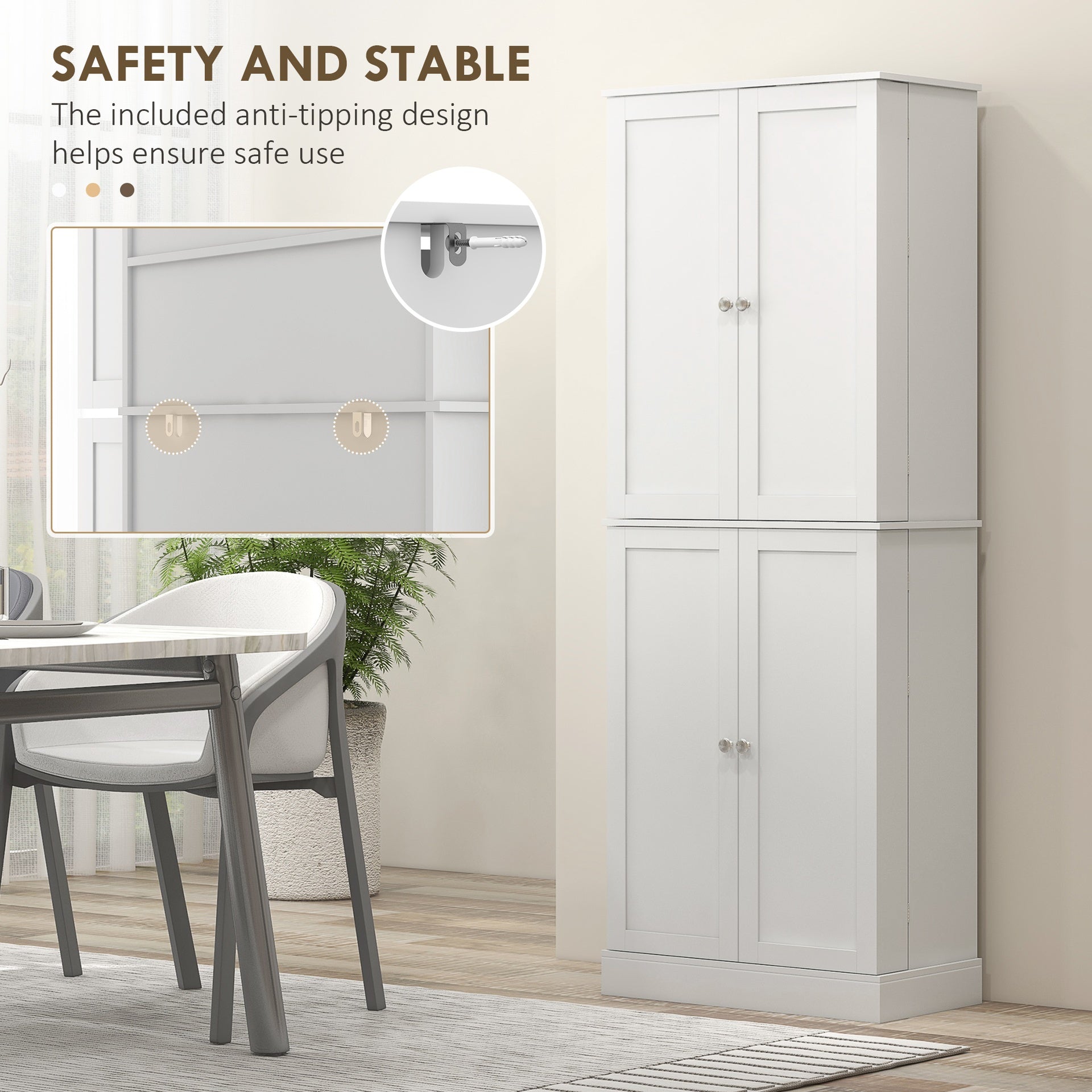HOMCOM 65" Kitchen Pantry Cabinet, Modern Storage Cabinet with Doors and Shelves, Freestanding Cupboard for Dining Room, White
