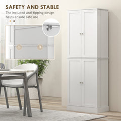 HOMCOM 65" Kitchen Pantry Cabinet, Modern Storage Cabinet with Doors and Shelves, Freestanding Cupboard for Dining Room, White