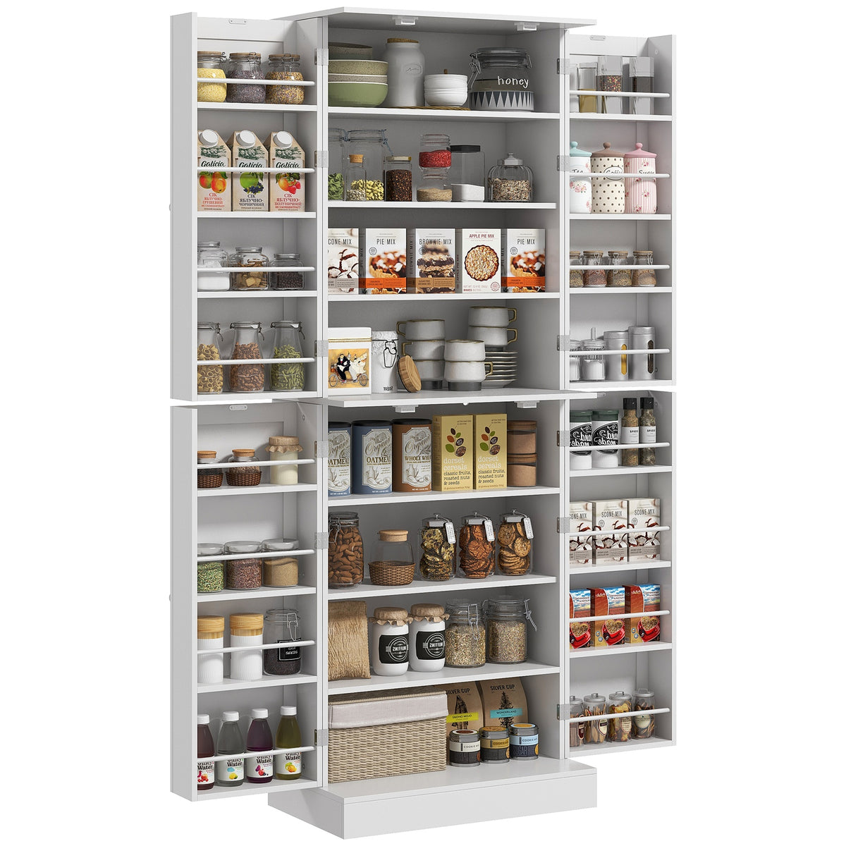 HOMCOM 65" Kitchen Pantry Cabinet, Modern Storage Cabinet with Doors and Shelves, Freestanding Cupboard for Dining Room, White
