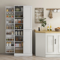 HOMCOM 65" Kitchen Pantry Cabinet, Modern Storage Cabinet with Doors and Shelves, Freestanding Cupboard for Dining Room, White